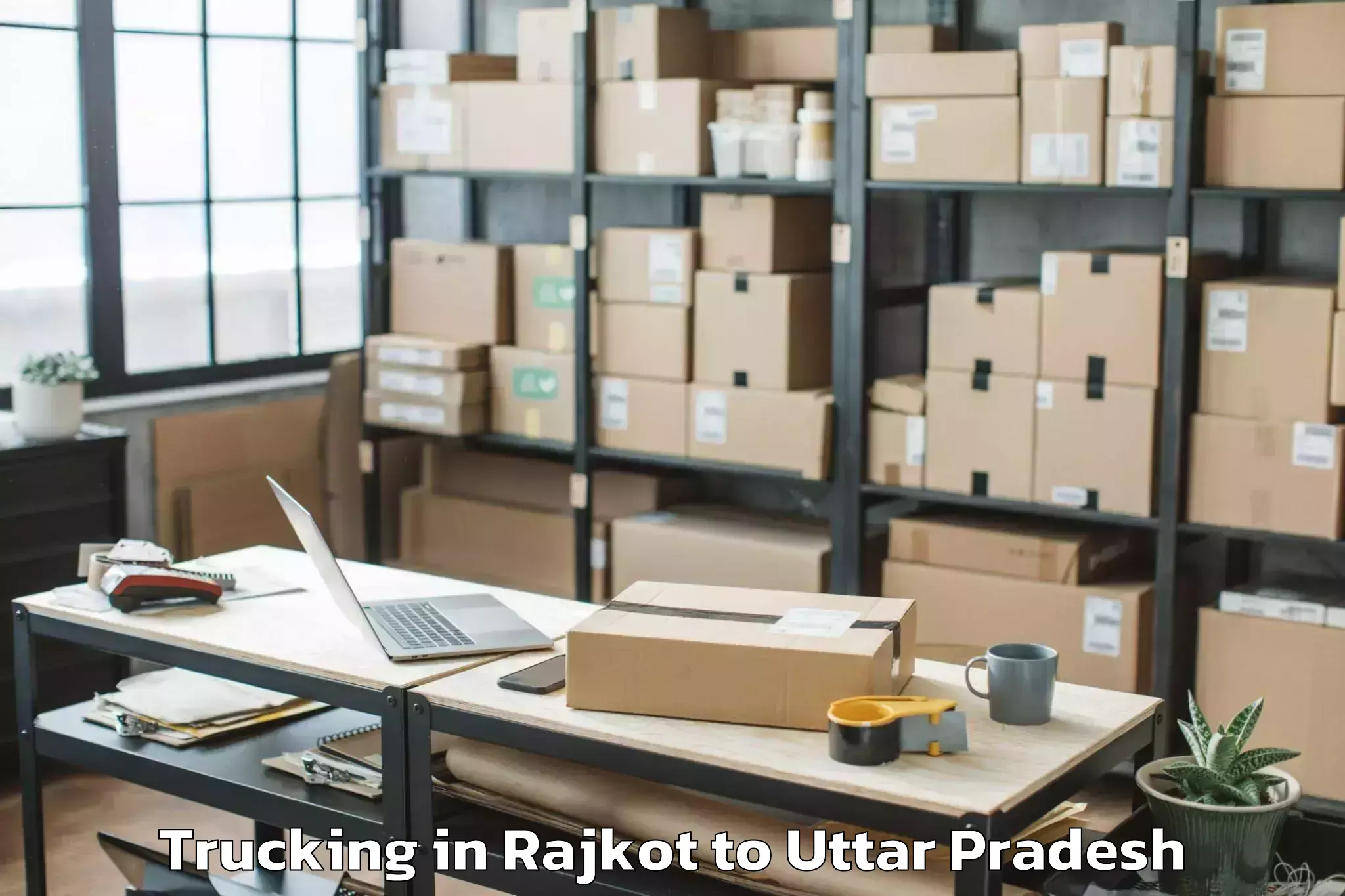 Easy Rajkot to Mjp Rohilkhand University Bare Trucking Booking